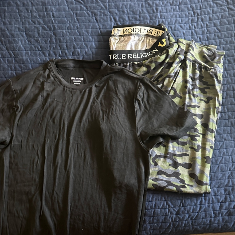 True Religion Black Tee and Camouflage Pant PJ set